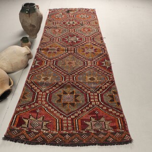 Vintage Kilim, Large Kilim, Turkish Kilim, Home Decor Kilim, 39x118 inches Red Kilim, Office Kilim, Salon Kilim,  8235