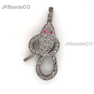 Pave Diamond Ruby Eye Snacks Lock Clasp Findings, 30x12mm Double Sided Diamonds, Silver Sterling 925 Standard Oxidization, Diamond Jewellery