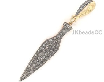 Pave Diamond Two Tone Arrow Charms Pendant Sterling Silver 925 Jewelry, Handmade Pendant, 30x6mm, Pave Setting Diamonds Necklace