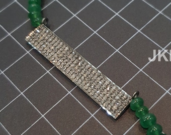 Conector rectangular Pavé Diamante Plata, Plata esterlina 925 Estándar, Tamaño: 40 x 8 mm Espaciadores de joyería de diamantes, Conector Pavé