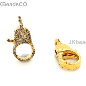 Pave Diamond Gold Vermeil Lock Clasp Findings , 26x12mm Single Sided Diamonds, Silver Sterling 925 Standard Oxidization, Diamond Jewellery