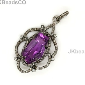 Amethyst Diamant Anhänger, 925 Sterling Silber oxidierte Schmuck Halskette, fantastisch aussehende natürliche Amethyst und Diamanten, Muttertagsgeschenk