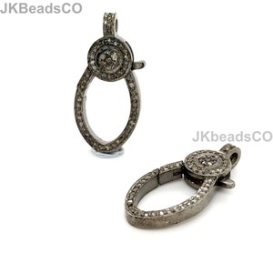 Pave Diamond Lock Clasp Lobstar Findings , 29x14mm Double Sided Diamonds, Silver Sterling 925 Standard Oxidization, Diamond Jewellery