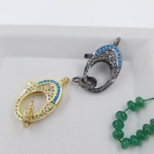 Pave Diamond Lobster Clasp Torquoise Gold Vermeil , Silver Sterling 925 Standard Oxidization,Double Sided Diamonds 27x17mm