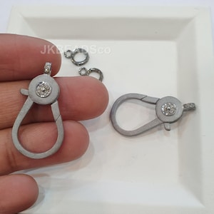Pave Diamond Matte Finish Lock Clasp Findings , 32x17mm Double Sided Diamonds, Silver Sterling 925 Standard Oxidization, Diamond Jewellery