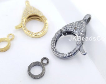 Accesorios de cierre de diamantes pavé, diamantes de doble cara de 24 x 17 mm, oxidación estándar de plata esterlina 925, accesorios de pavé