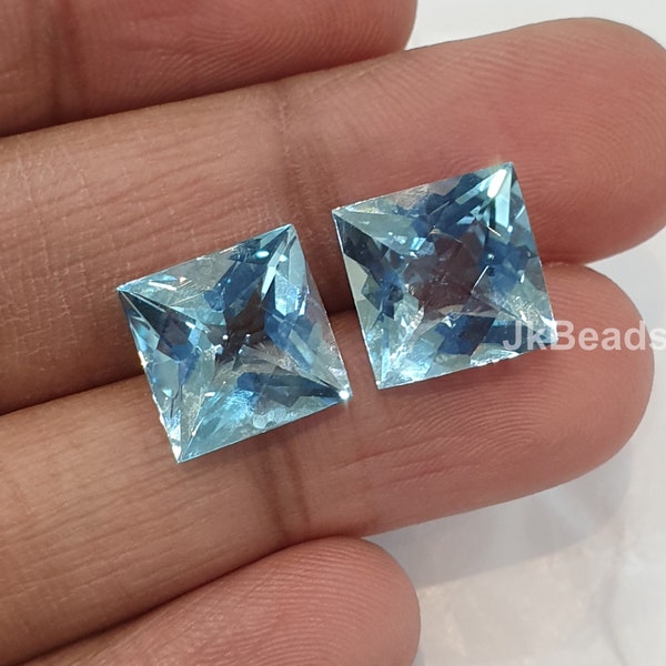 Blue Topaz Pair Cifted Princess Cut Lot 19.62 Cts/ 2 Pcs Natural Gemstones Heart Cut 12mm Shape Calibrated Size, Loose Gemstone Top Quality