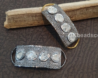 Conector Polki y Diamante con Ajuste de Pavimento 44x16mm Bend Silver Findings Sterling 925 Standard, Diamond Jewelry Findings Espaciadores