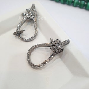 Pave Diamond Lock Clasp Findings , 33x17mm Double Sided Diamonds, Silver Sterling 925 Standard Oxidization, Diamond Jewellery