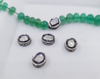 Pave diamond oval polki bead spacers design Pave diamond 925 sterling silver handmade jewelry diamond jewelry fine jewelry 8mm approx