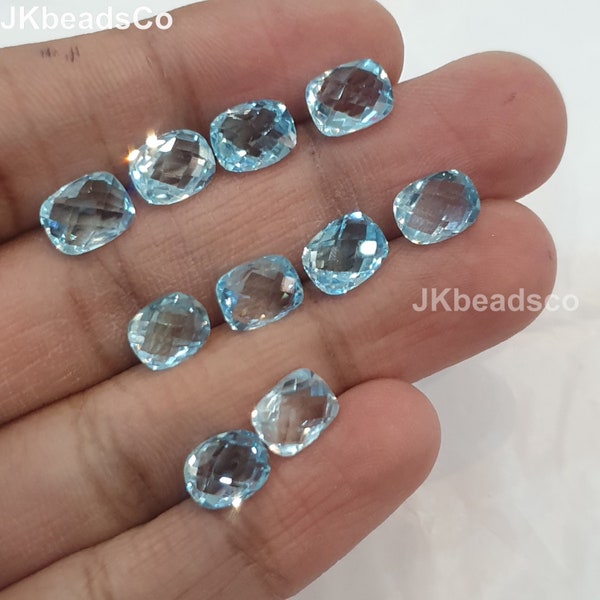 Blue Topaz Cushion Cut Lot 27.4 Cts/ 10 Pcs Natural Gemstones Both Side Cut 9x7mm Shape Calibrated Size, Loose Gemstone Top Quality