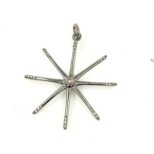 Beautiful Starburst Charms  Pendant, Pave Diamond Silver Sterling 925 Standard, Size: 37x30mm, Pave Settings Diamond Nacklace,  Jewelry