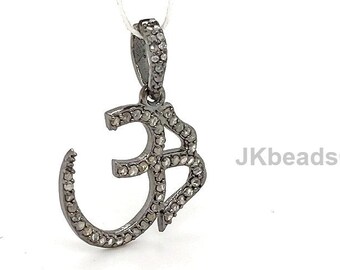 Ohm Initial Pendant with Pave diamonds and Sterling Silver 925 Jewelry Necklace