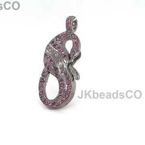 Pave Diamond Tourmaline Bird Lock Clasp Findings, 36x16mm Double Sided Diamonds, Silver Sterling 925 Standard Oxidization, Diamond Jewellery