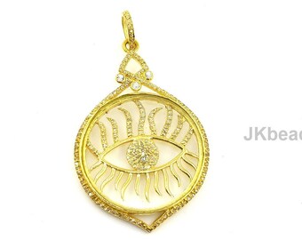 Pave Diamond Gold vermeil Evil Eye Compass Pendant, Pave Diamond Silver Sterling 925 Standard, Size: 55x31mm, Nacklace,  Jewelry