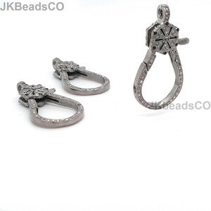 Pave Diamond Black Spinal Lock Clasp Findings, 34x18mm Double Sided Diamonds, Silver Sterling 925 Standard Oxidization, Diamond Jewellery