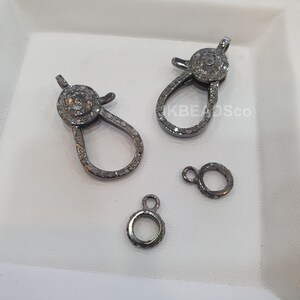 Pave Diamond Lock Clasp Findings , 29x14mm Double Sided Diamonds, Silver Sterling 925 Standard Oxidization, Diamond Jewellery