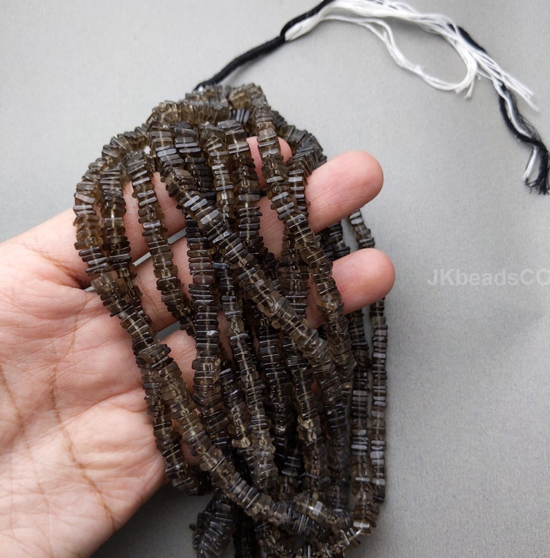 Smoky Quartz Smooth Square Disc Flat Beads Jewelry Making Supplies Beads 4-5mm Beads 16/' Inches Smoky Quartz Gemstone Beads