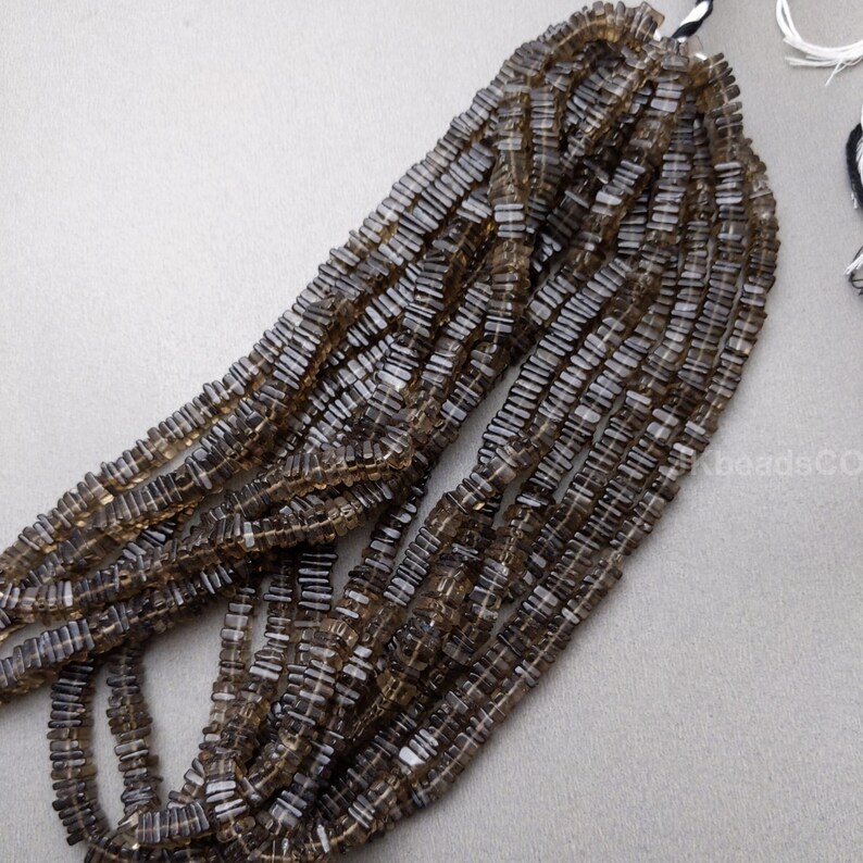 Smoky Quartz Smooth Square Disc Flat Beads Jewelry Making Supplies Beads 4-5mm Beads 16/' Inches Smoky Quartz Gemstone Beads