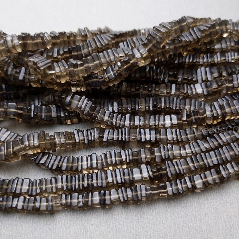 Smoky Quartz Smooth Square Disc Flat Beads Jewelry Making Supplies Beads 4-5mm Beads 16/' Inches Smoky Quartz Gemstone Beads