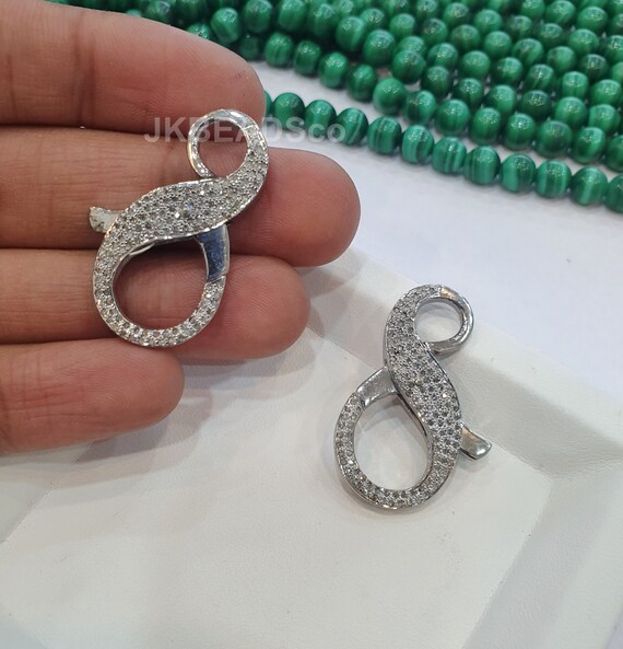 Connecteur Pour Collier En S Sertis De Diamants - Argent 925, Fait Main, 22x11mm