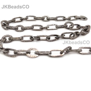 Diamond Silver Oxidized Chain by Inches , Silver Sterling 925 Standard, Link Size: 12x8mm Diamond Jewelry Necklace , Pave Diamond Findings