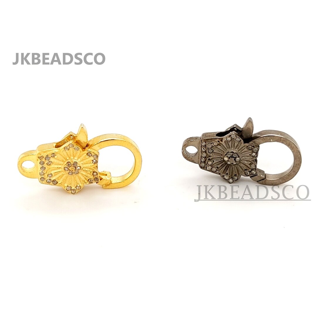 Pave Diamond Silver and Gold Vermeil Flower Lobster Clasp Finding