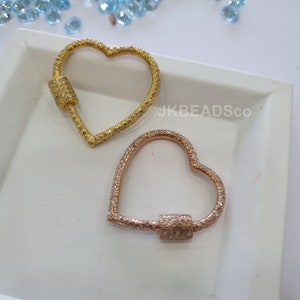 Pave Diamond Carabiner Findings lock Heart, Double Sided Diamonds 32x32mm Carabiner Screw Lock Silver Sterling 925 Standard Oxidization