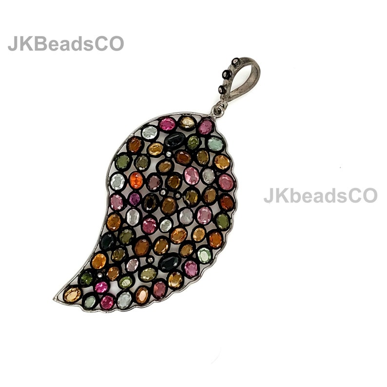 Pave Diamond Multi Colour Tourmaline Pendant Diamond Silver Sterling 925 Standard Deep Black Size Necklace Pendant Jewelry 71x32mm