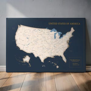 Gerahmte USA Landkarte – USA Karte, Wandkunst mit Pins