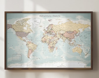 Custom World Map, Push Pin Map, Personalized Travel Map