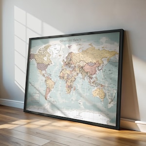 Weltkarte Pin - Individuelle Reisekarte, Geschenk zur Geburt, gerahmte Wandkarte