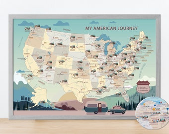 Mapa de campings personalizado: Rastreador de viajes con marcadores para campings en EE. UU.