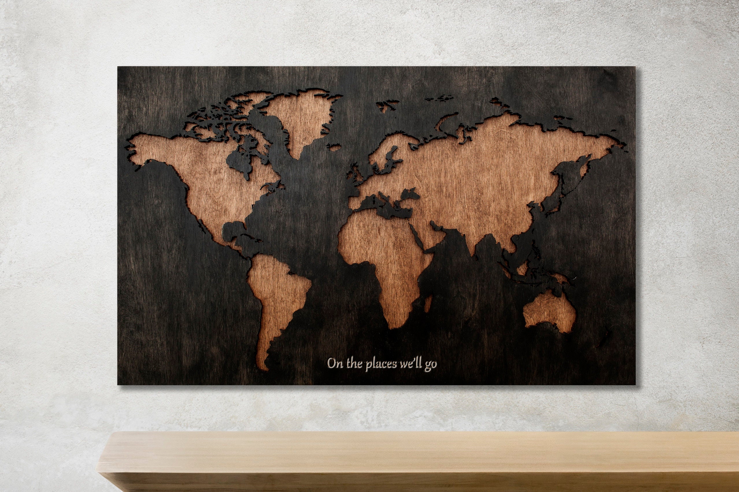 Wooden World Map Custom wooden maps Wooden Travel Map Wood Etsy