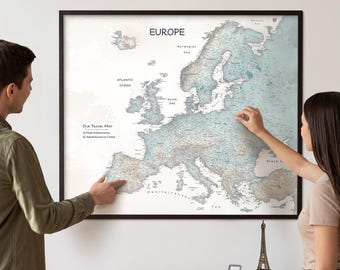 Neutral Europe Map with Pins – Modern Travel Pin Board for Places Visited