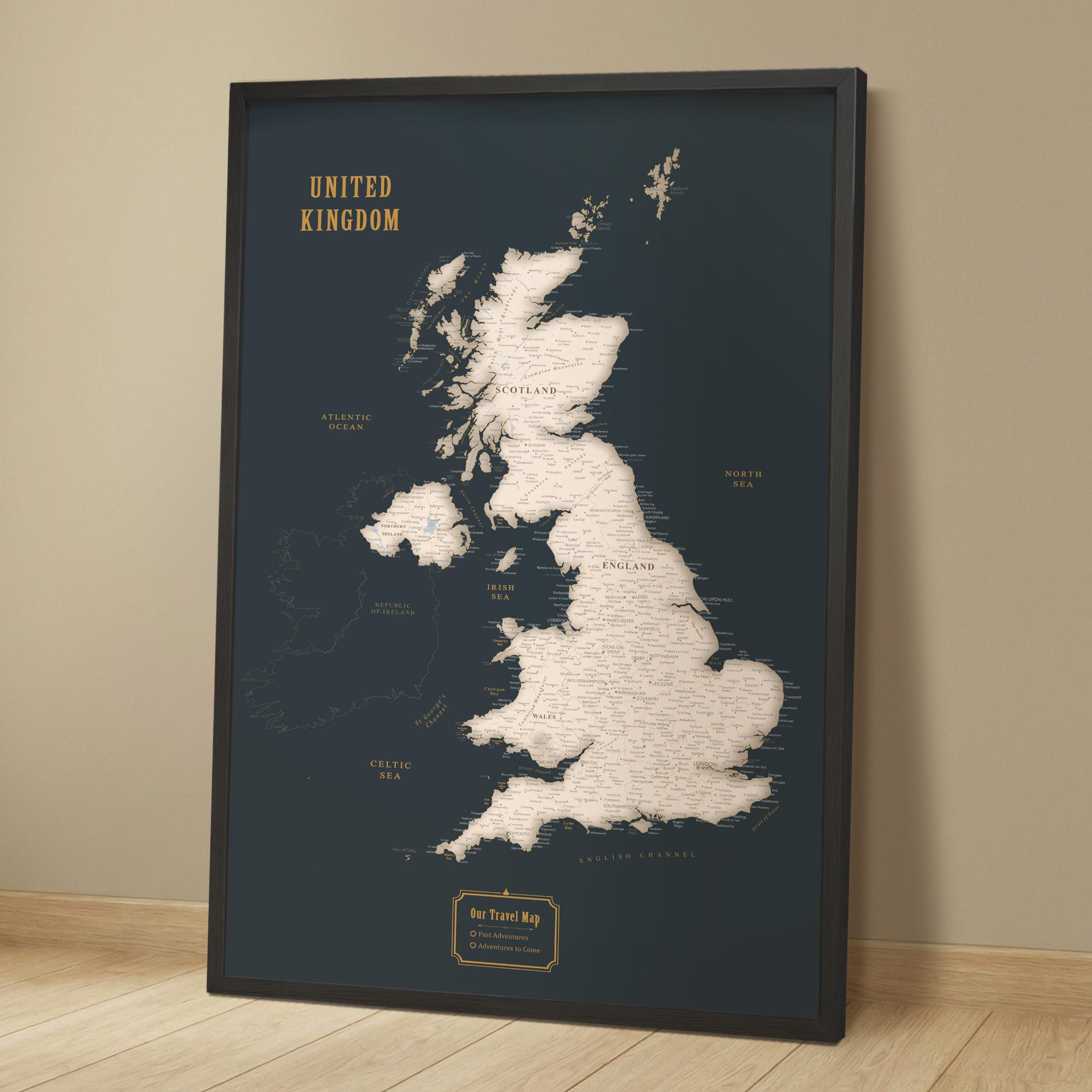 Framed United Kingdom Push Pin Map – British Isles Wall Art - Etsy
