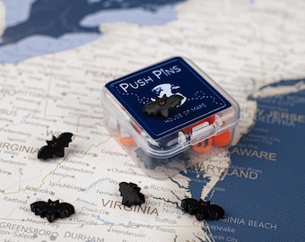 Halloween Bat Push Pins – 3D Map Markers, Decorative Bulletin Board Tacks & Travel Pins