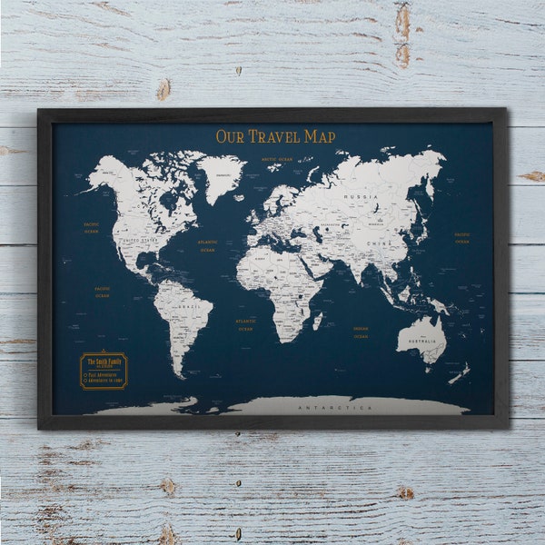 Push Pin World Map, Personalized Gift Framed Map