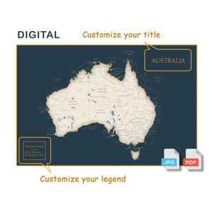 Carte numérique imprimable de l'Australie, format Jped PDF à télécharger