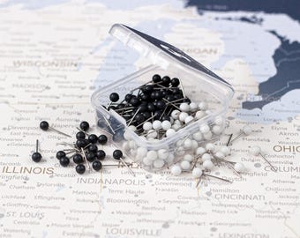 Chinches minimalistas para planner • Kit dúo negro & blanco • Packs 20–200