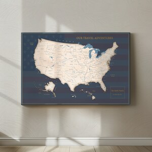 USA Push Pin Map – Patriotic Wall Art with American Flag Background