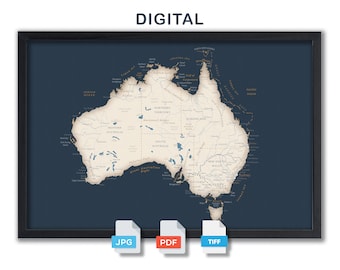 Printable Map of Australia, Ready for Printing, Poster Australia Download jpg pdf tiff format