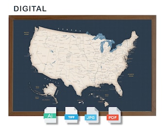 Digital US Map, Download United States Map, Printable format ai jpg pdf tiff