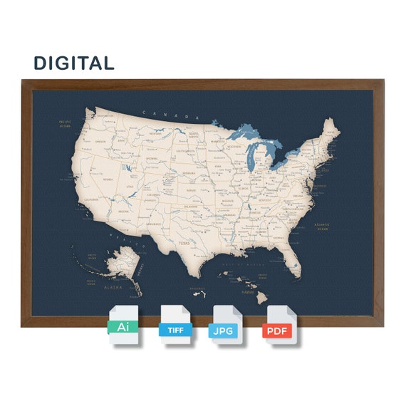 Digital US Map, Download United States Map, Printable format ai jpg pdf tiff