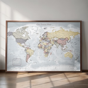 Carte du monde avec punaises - carte encadrée détaillée, cadeau de décoration de voyage pour la maison et le bureau
