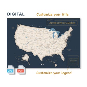 Amerikaanse kaart afdrukbare download digitale print, formaat bestand jpg pdf