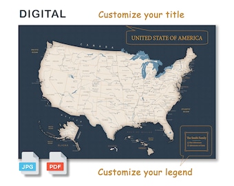 US Map Printable Download Digital Print, format file jpg pdf
