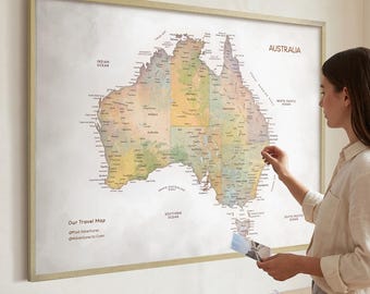 Australia Push Pin Map – Watercolor Travel Wall Decor