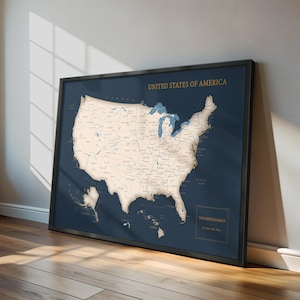 Vintage Landkarte der USA - Pinnwand Karte mit Passepartout