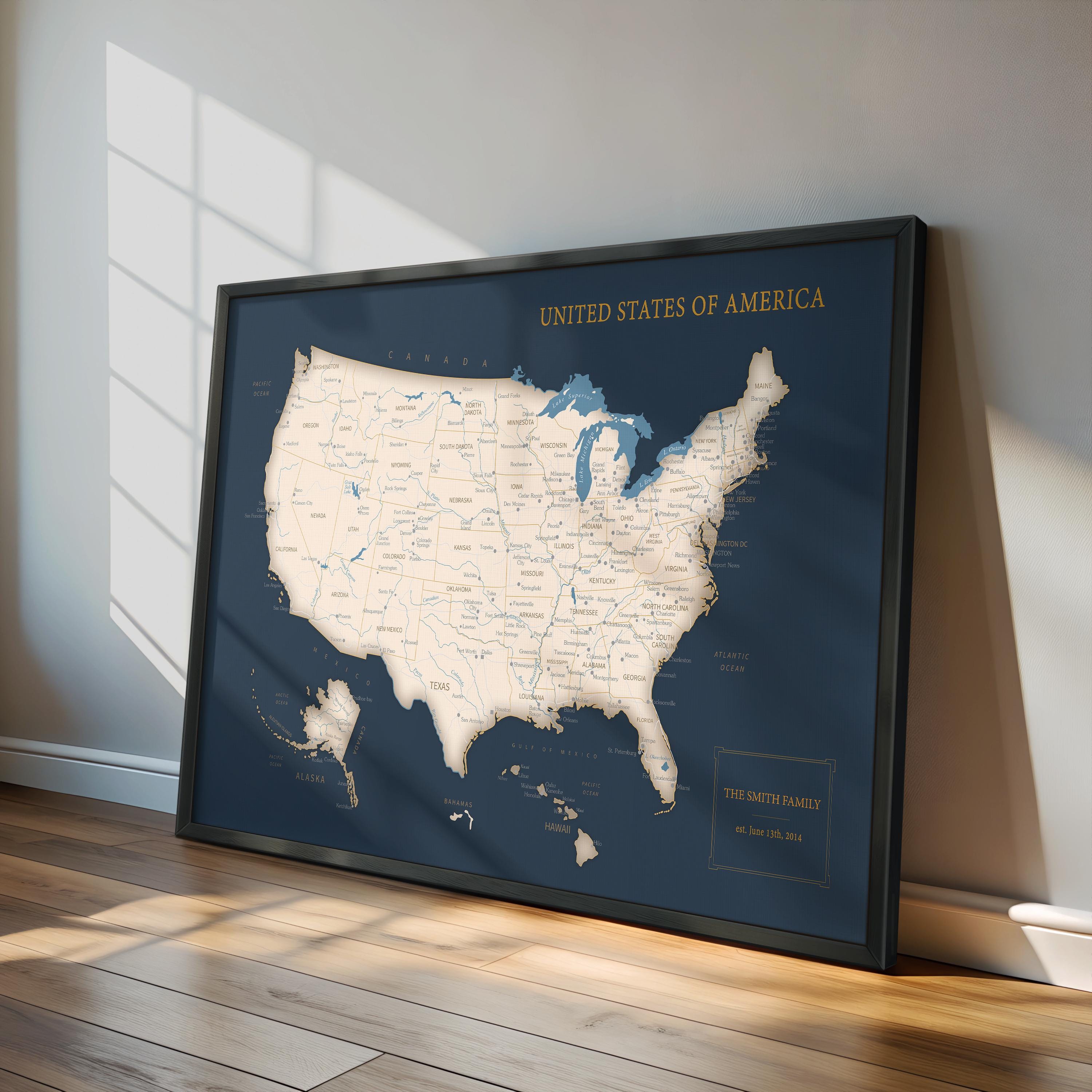 Travel Pin Board Gift USA Travel Map With Push Pins, 30x20 Inch Cork ...